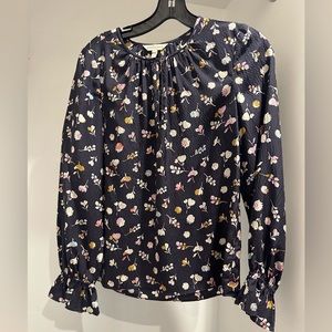 Cute Rebecca Taylor navy background blouse size 2 silk longsleeve